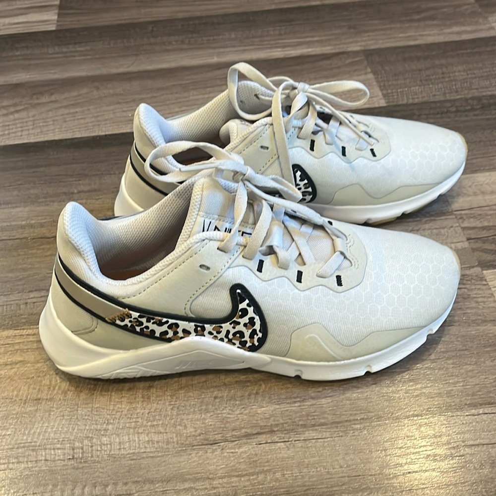 Nike White Athletic Shoes with Leopard Accent